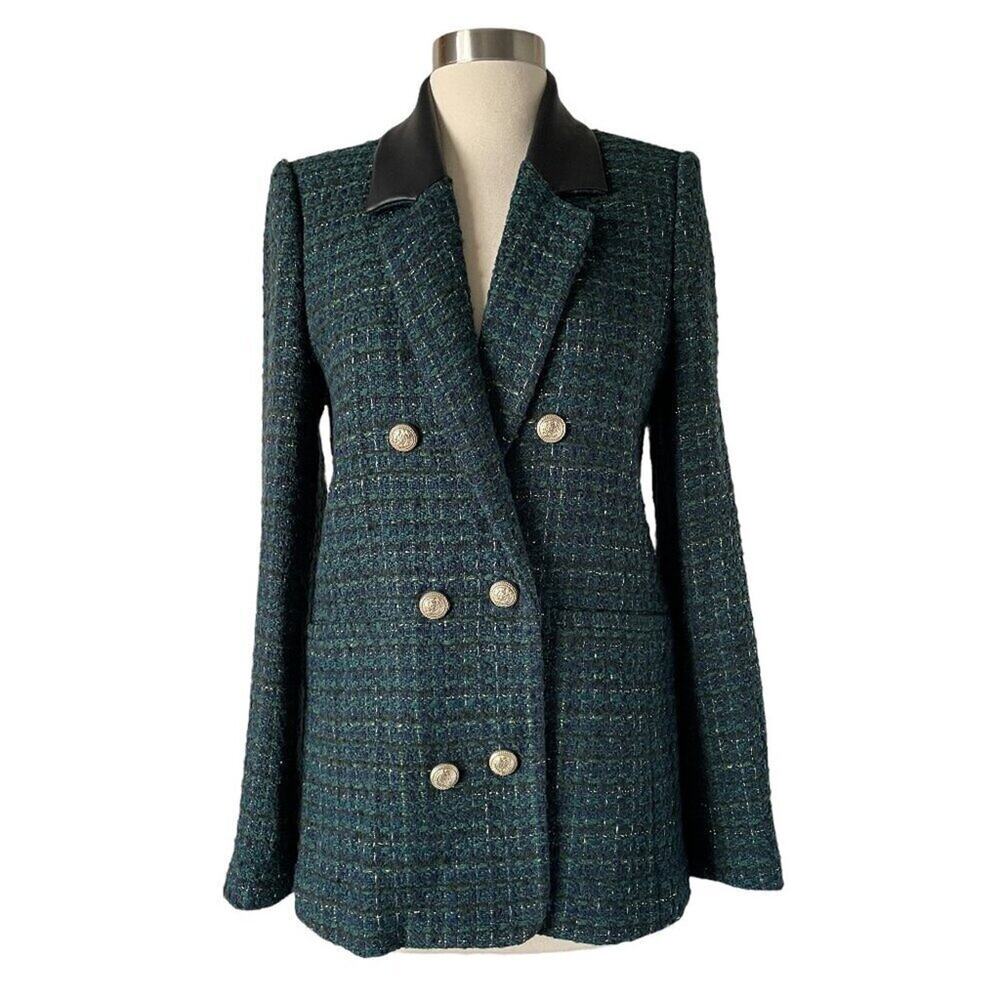 Generation Love Abby Tweed Blazer Green Black Double Breasted S - Picture 2 of 7